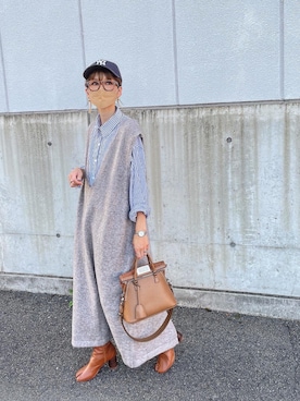「詳細はInstagram」｜「アイテム（キャップ）」を使った、amoriaさん（レディース・152cm）の秋コーディネート