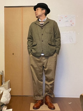 「Engineered Garments（エンジニアードガーメンツ）のアイテム（テーラードジャケット）」を使った、ikutaroさん（メンズ・177cm）の冬コーディネート