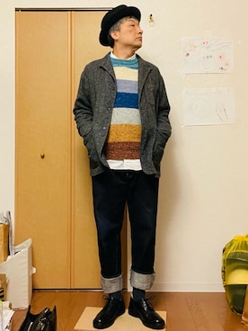 「Engineered Garments（エンジニアードガーメンツ）のアイテム（テーラードジャケット）」を使った、ikutaroさん（メンズ・177cm）の冬コーディネート