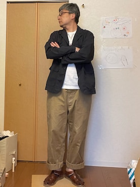 「Engineered Garments（エンジニアードガーメンツ）のアイテム（テーラードジャケット）」を使った、ikutaroさん（メンズ・177cm）の春コーディネート