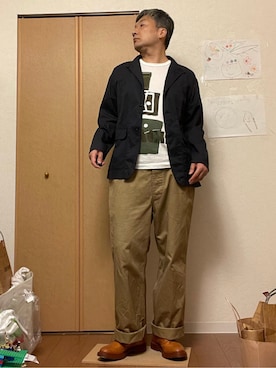 「Engineered Garments（エンジニアードガーメンツ）のアイテム（テーラードジャケット）」を使った、ikutaroさん（メンズ・177cm）の秋コーディネート
