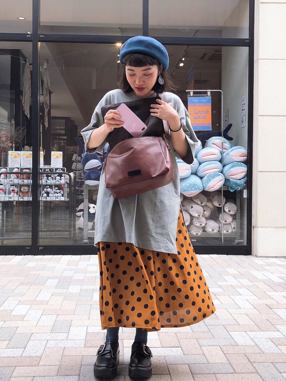 「WEGOコーデ、UNIQLO、ユニクロ、ootd、コーディネート」｜「KANGOLの【KANGOL】Wool Jax Beret（ハンチング/ベレー帽、ブルー系）」を使った、スタン（Stan）🍥さん（レディース・151cm）の夏コーディネートの1枚目の写真