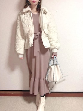 「DHOLIC（ディーホリック）のアイテム（ダウンジャケット/コート）」を使った、akikoさん（レディース・155cm）の冬コーディネート