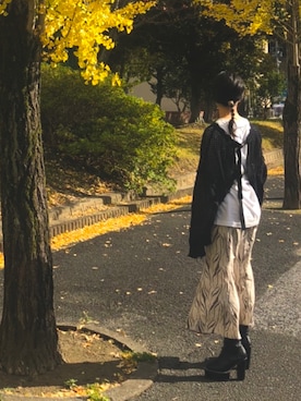 「イチョウ並木」｜「アイテム（ブーツ）」を使った、あっかんさん（レディース・158cm）の秋コーディネート