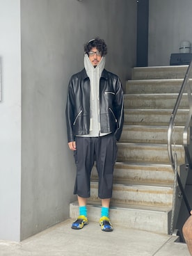 「The Make Happy Studio（ザメイクハッピーストゥディオ）のThe Make Happy Studio/ザメイクハッピーストゥディオ/CREWNECK PIGMENT TEE（Tシャツ/カットソー、イエロー系）」を使った、野田崇太郎 GARDEN渋谷さん（メンズ・183cm）の夏コーディネート