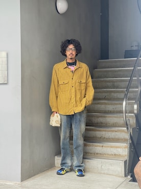 「MASU（エムエーエスユー）のMASU/エムエーエスユー/LEATHER CAKE BAG/M26U6OJ008（ショルダーバッグ、ブラック系）」を使った、野田崇太郎 GARDEN渋谷さん（メンズ・183cm）の夏コーディネート