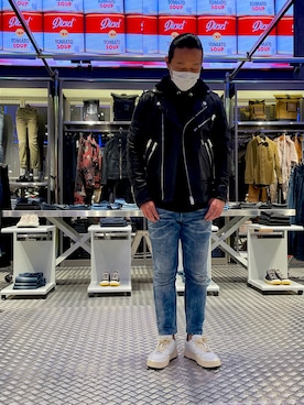 「DIESEL（ディーゼル）のアイテム（ライダースジャケット）」を使った、yuichi.somatomoさん（メンズ・170cm）の秋コーディネート