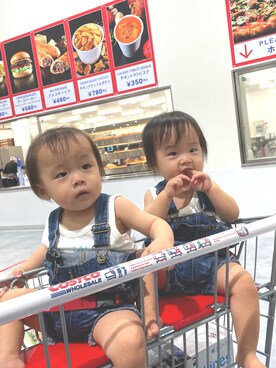 「双子コーデ」｜「アイテム（オールインワン・サロペット）」を使った、そう　相互さん（キッズ・110cm）の夏コーディネート