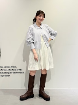 「KBF（ケイビーエフ）のリンクルミニキャミワンピース（ワンピース、ホワイト系）」を使った、nanakaさん（レディース・155cm）の春コーディネート