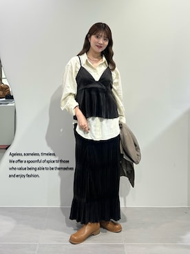 「KBF（ケイビーエフ）のマジョリカプリーツセパレートワンピース（ワンピース）」を使った、nanakaさん（レディース・155cm・20代）の秋コーディネート