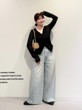 「KBF（ケイビーエフ）のフロントオープンアイレットカットソー（Tシャツ/カットソー、ブラック系）」を使った、nanakaさん（レディース・155cm）の春コーディネート