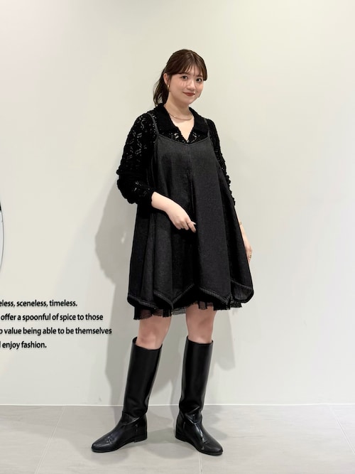 KBF Web限定 変形ルーズニット ブラック 黒 ビッグ 変形ドッキングニットワンピース | LVEU.（ラブユ.）