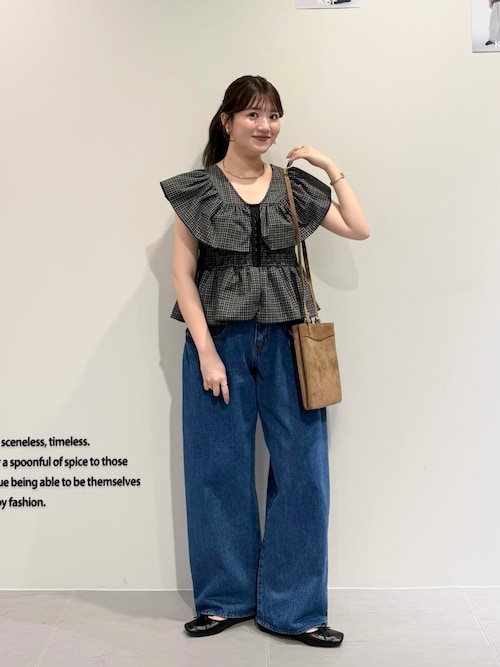 セール】フロントホックチェックフリルブラウス（シャツ/ブラウス