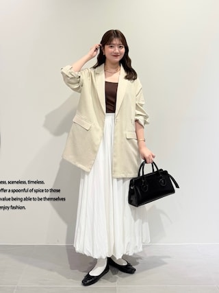 「KBF(ケイビーエフ)のリネンライクホックジャケット(テーラードジャケット)」を使った、nanakaさん(レディース・155cm)の秋コーディネート