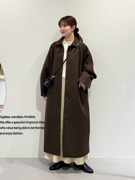 「アイテム（ステンカラーコート）」を使った、nanakaさん（レディース・155cm・20代）の冬コーディネート