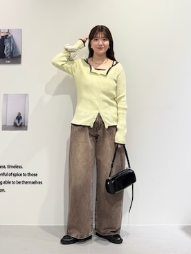 「KBF（ケイビーエフ）の2WAYタンクトップSETカーディガン（ニット/セーター、グリーン系）」を使った、nanakaさん（レディース・155cm）の春コーディネート
