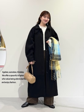 「アイテム（ステンカラーコート）」を使った、nanakaさん（レディース・155cm）の冬コーディネート