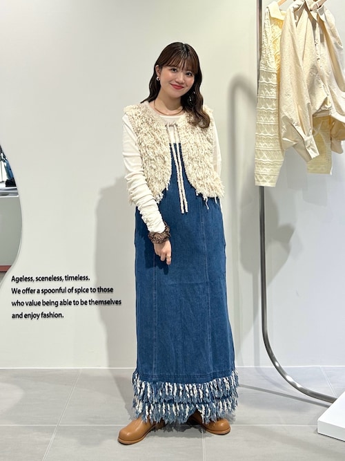 セール】フリンジデニムキャミワンピース（ワンピース）｜KBF