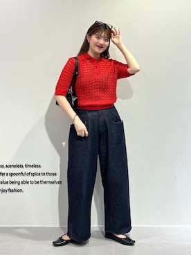 「骨格ストレート」｜「KBF（ケイビーエフ）のアイテム（ニット/セーター）」を使った、nanakaさん（レディース・155cm）の夏コーディネート