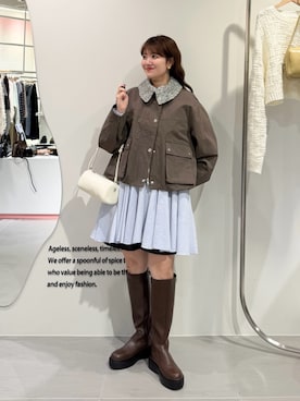 「KBF（ケイビーエフ）のアイテム（ブーツ）」を使った、nanakaさん（レディース・155cm）の冬コーディネート