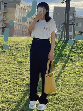 「MAISON KITSUNE」｜「アイテム（ハンチング/ベレー帽）」を使った、ブラウンさん（レディース・155cm）の夏コーディネート