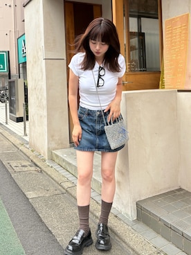 「MOUSSY（マウジー）のアイテム」を使った、来実さん（レディース・156cm）の夏コーディネート