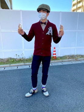 「レタードカーディガン」｜ ねぎまさん（メンズ・180cm）の秋コーディネート