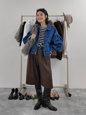 「アイテム（デニムジャケット）」を使った、nol megumiさん（レディース・161cm）の秋コーディネート