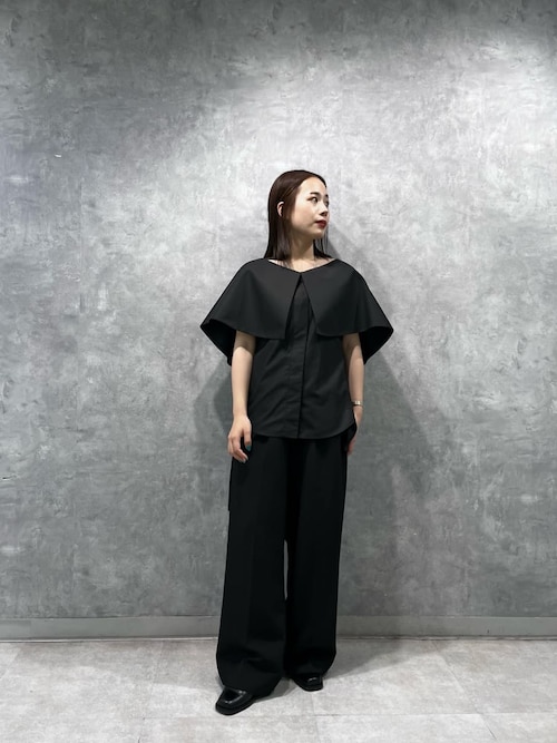 【新品未使用】PGG 黒 メッシュ ノースリーブシャツ　サイズ0 ケープカラーノースリーブシャツ（シャツ/ブラウス）｜styling