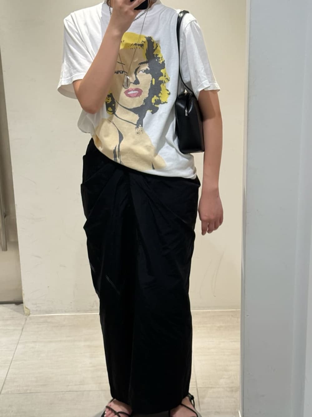 「モノトーン、高身長、骨格ストレート」｜「styling/の【セットアップ対応】レイヤードドレープスカート（スカート、ブラック系）」を使った、styling/さん（レディース・167cm）の夏コーディネートの1枚目の写真