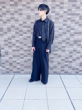 「HARE（ハレ）のジャガードネクタイSETショートシャツ(HARE)（シャツ/ブラウス、ブラック系）」を使った、kokoさん（レディース・163cm）の秋コーディネート