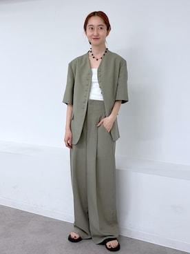 「ADAM ET ROPE'（アダムエロペ）のリネンライクブラウスジャケット（テーラードジャケット、ベージュ系）」を使った、tomoさん（レディース・157cm）の春コーディネート