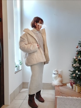 「ANGIE（アンジー）のアイテム（ダウンジャケット/コート）」を使った、accosさん（レディース・153cm）の冬コーディネート