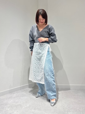 「A part by（アパートバイ）のApbカーブデニムパンツ（デニムパンツ、ブルー系）」を使った、卑弥呼　本社スタッフEさん（レディース・154cm）の春コーディネート