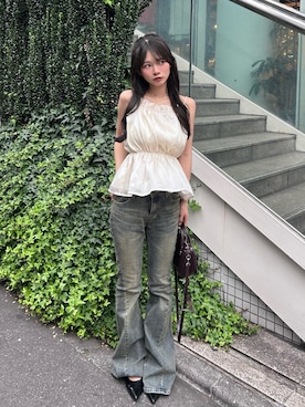 「GRL（グレイル）のアイテム（キャミソール、ホワイト系）」を使った、さわち / 小泉 沙和さん（レディース・156cm）の秋コーディネート