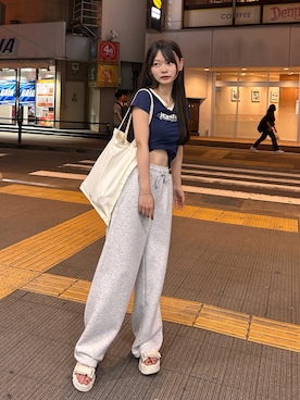 「LAGUA GEM（ラグアジェム）のアイテム（Tシャツ/カットソー）」を使った、さわち / 小泉 沙和さん（レディース・156cm）の夏コーディネート