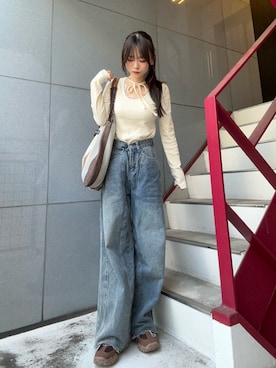 「アイテム（トートバッグ）」を使った、さわち / 小泉 沙和さん（レディース・156cm）の秋コーディネート