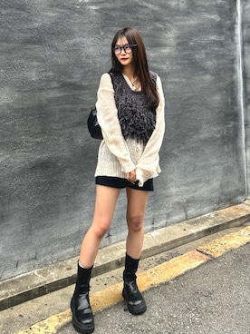 「アイテム（メガネ）」を使った、さわち / 小泉 沙和さん（レディース・156cm）の秋コーディネート
