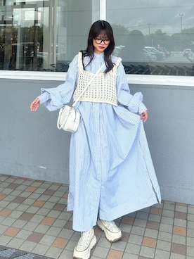 「アイテム（シャツワンピース）」を使った、さわち / 小泉 沙和さん（レディース・156cm）の夏コーディネート
