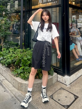 「アイテム（マフラー）」を使った、さわち / 小泉 沙和さん（レディース・156cm）の夏コーディネート