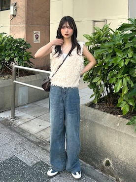 「MAISON DE THERESE（メゾン ド テレーズ）のヴィンテージ ワイドデニム（デニムパンツ）」を使った、さわち / 小泉 沙和さん（レディース・156cm）の夏コーディネート