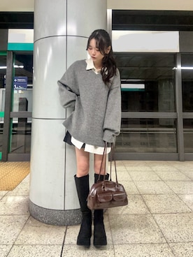 「アイテム（ボストンバッグ）」を使った、さわち / 小泉 沙和さん（レディース・156cm）の秋コーディネート