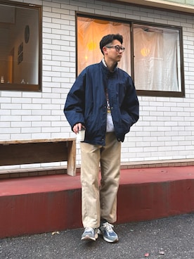 「古着のアイテム（ブルゾン、ブルー系）」を使った、Sonさん（メンズ・170cm）の冬コーディネート