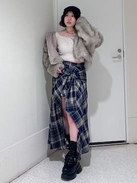 「アイテム（ハンチング/ベレー帽）」を使った、HIMARIさん（レディース・158cm）の秋コーディネート