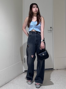 EVRIS ハートデニム ブルー S ハートカッティングワイドデニムパンツ（デニムパンツ）｜EVRIS