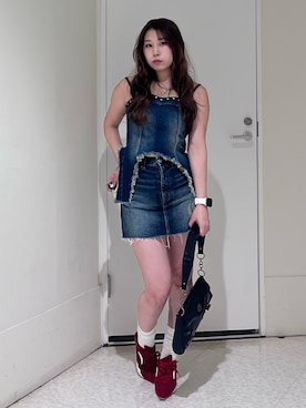 「EVRIS（エヴリス）のスウェードポインテッドスニーカーヒール（パンプス）」を使った、HIMARIさん（レディース・158cm）の夏コーディネート