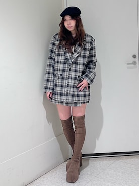 「アイテム（ハンチング/ベレー帽）」を使った、HIMARIさん（レディース・158cm）の秋コーディネート