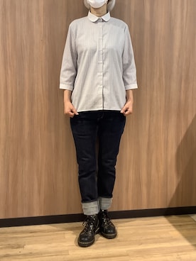 「TOKYO SHIRTS（トウキョウシャツ）の【Pitta Re:)】ふわっとガーゼシャツ レギュラーシルエット 七分袖 綿100% レディース カジュアルシャツ（シャツ/ブラウス、ベージュ系）」を使った、BRICK HOUSE シャツ工房 浜松メイワン店さん（メンズ・182cm）の夏コーディネート