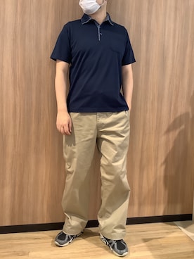 「TOKYO SHIRTS（トウキョウシャツ）のWカラー フラワープリント ポロシャツ（ポロシャツ、ブルー系）」を使った、BRICK HOUSE シャツ工房 浜松メイワン店さん（メンズ・182cm）の春コーディネート