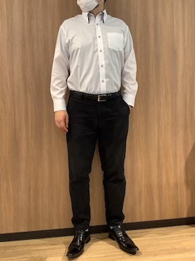 「TOKYO SHIRTS（トウキョウシャツ）の形態安定ノンアイロン ボタンダウン 長袖ビジネスワイシャツ（ビジネスシャツ、ホワイト系）」を使った、BRICK HOUSE シャツ工房 浜松メイワン店さん（メンズ・182cm）の春コーディネート